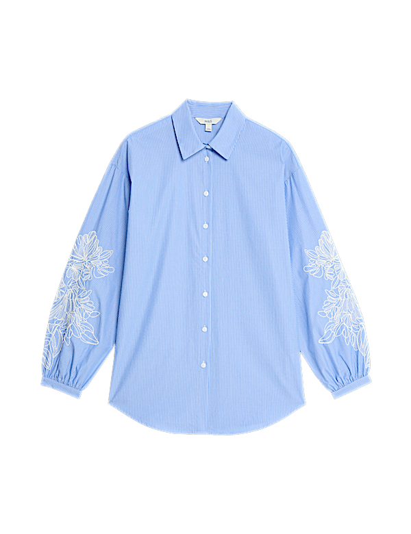 Pure Cotton Striped Lace Detail Shirt