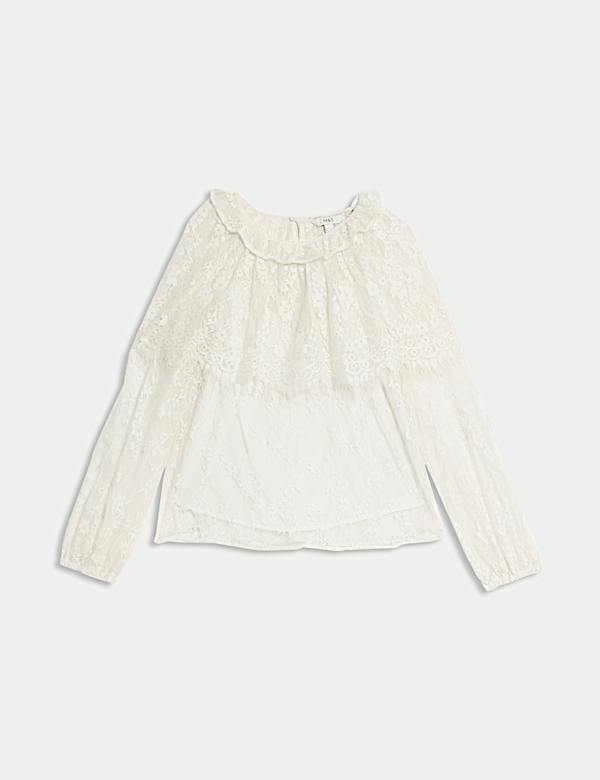 Bluse mit Spitze und rundem Ausschnitt - DE