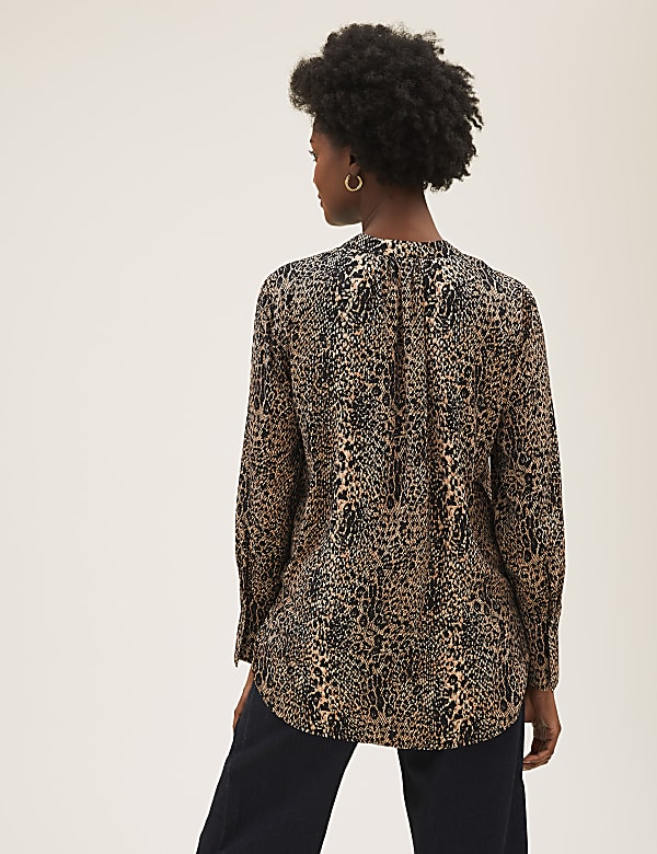 Satin Animal Print V-Neck Blouse
