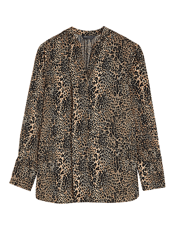 Satin Animal Print V-Neck Blouse
