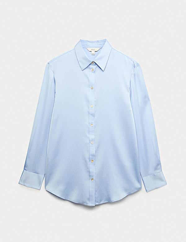 חולצת סטן עם צווארון וכפתורים לכל האורך - IL