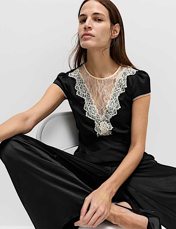 Satin Lace Insert Top