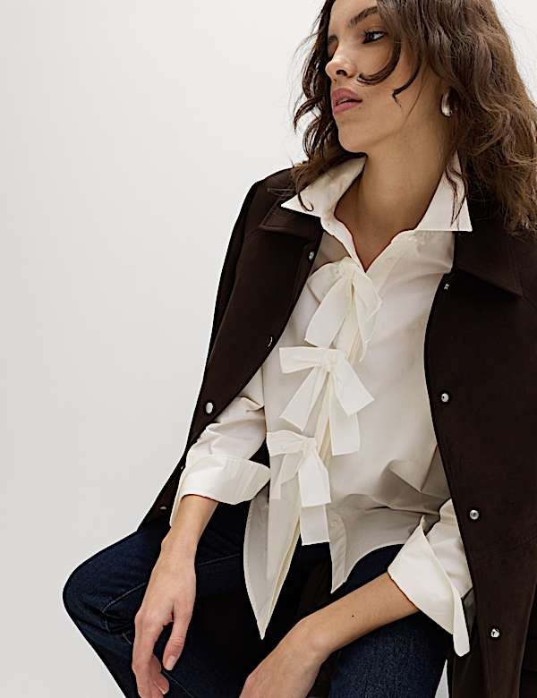 Pure Cotton Bow Detail Collared Shirt