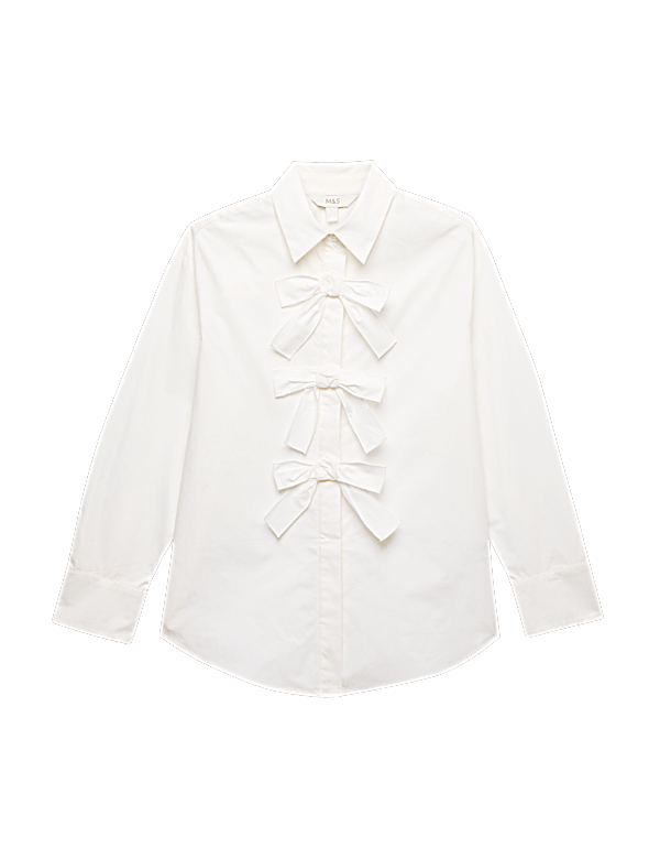 Pure Cotton Bow Detail Collared Shirt