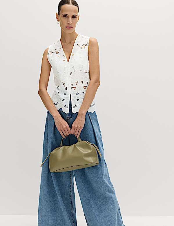 Floral V-neck Cutwork Detail Waistcoat - TW