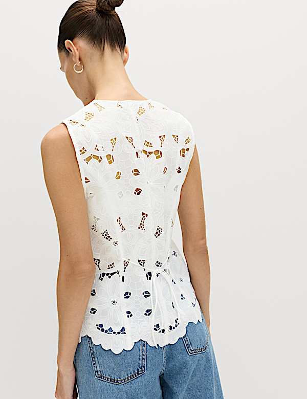 Floral V-neck Cutwork Detail Waistcoat - TW