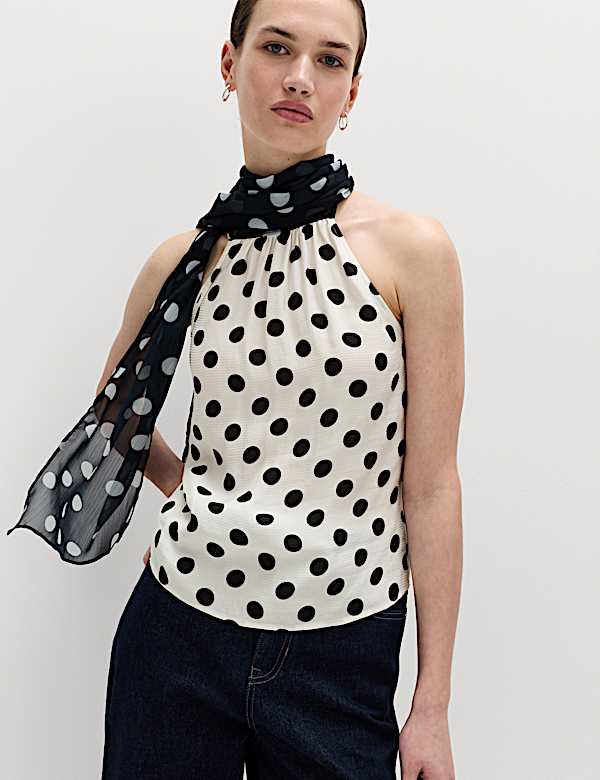 トップス BEEDEN DOTS SCARF NECK TOPS Polka Dot Scarf Detail Top | IVORY MIX | Tops | M&S JE