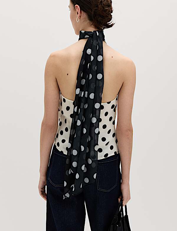 Polka Dot Scarf Detail Top - DK