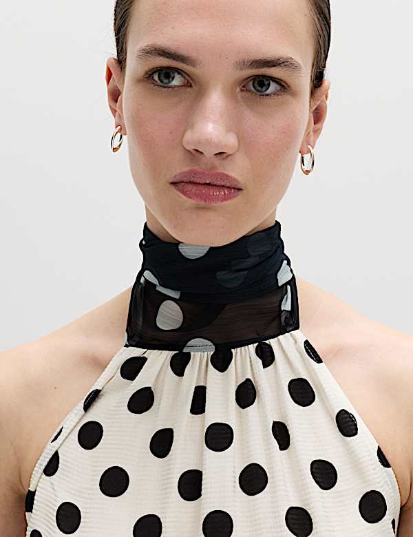 Polka Dot Scarf Detail Top - DK