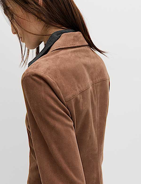 Faux Suede Collared Fitted Shirt - IL