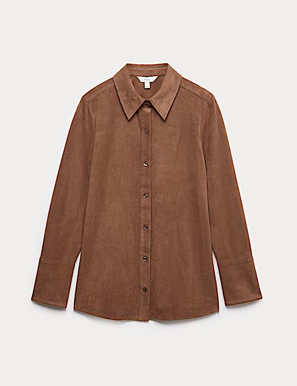 Faux Suede Collared Fitted Shirt - IL