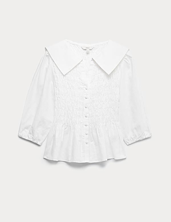 Linen Rich Collared Shirred Shirt