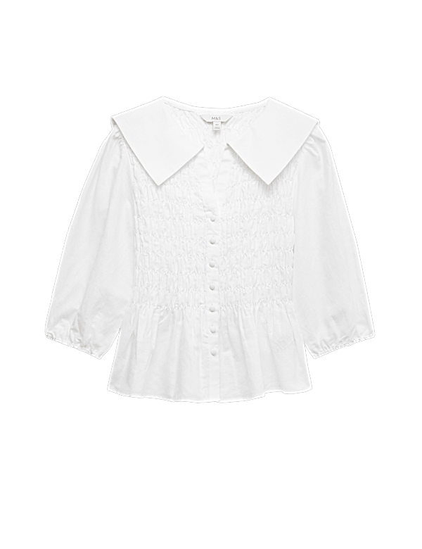 Linen Rich Collared Shirred Shirt