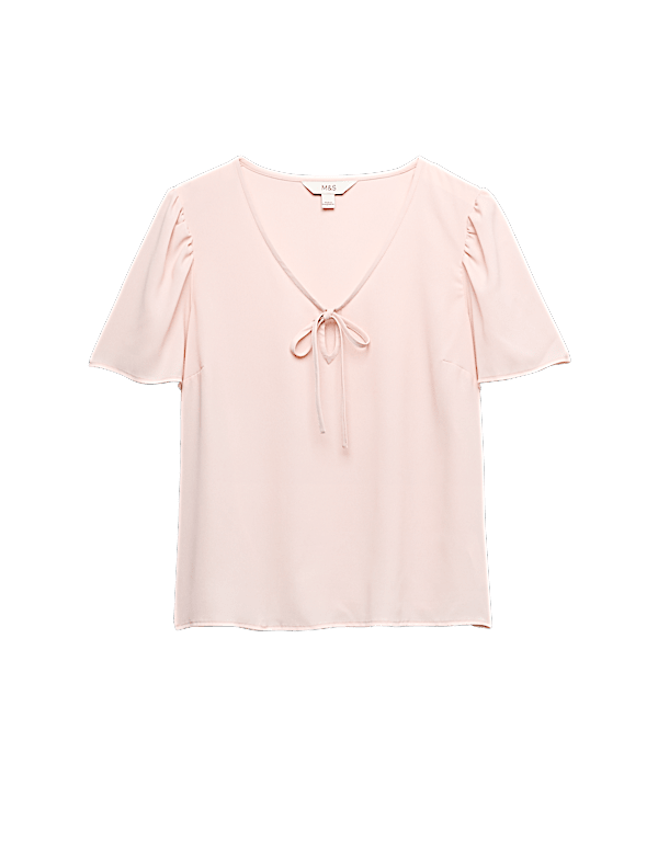 V-Neck Tie Detail Fitted Angel Sleeve Top