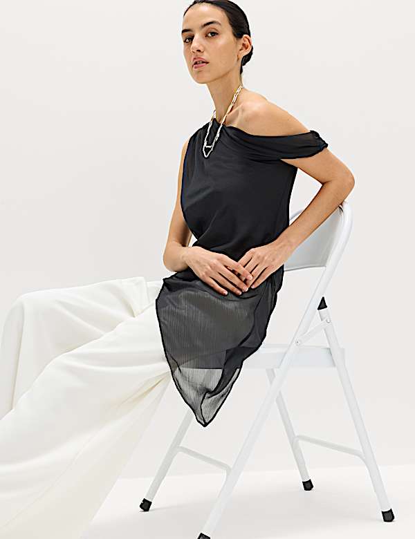 Draped One Shoulder Asymmetric Longline Top - AU