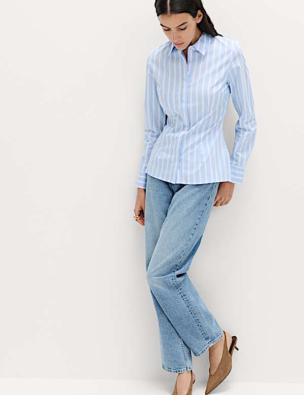 Cotton Rich Striped Collared Fitted Shirt - HU