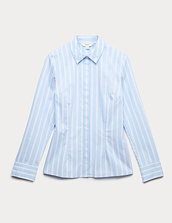 Cotton Rich Striped Collared Fitted Shirt - HU