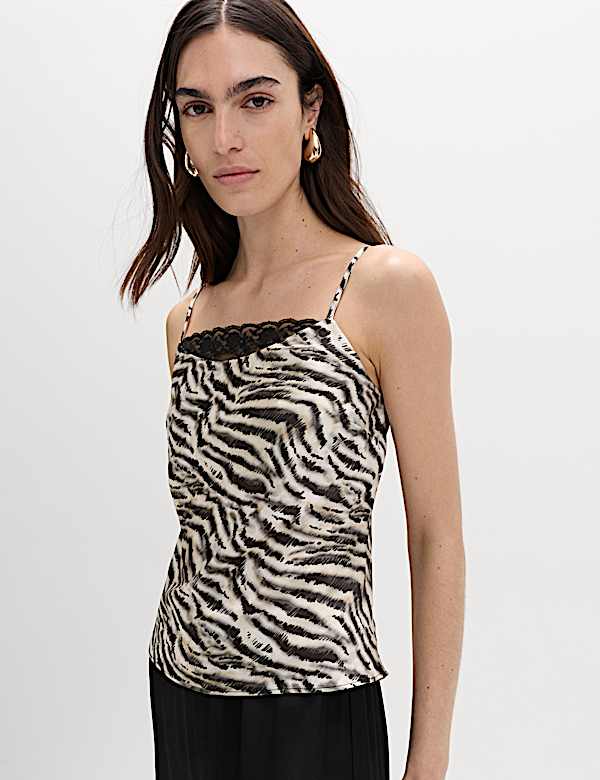 Animal Print Lace Detail Cami Top - IT
