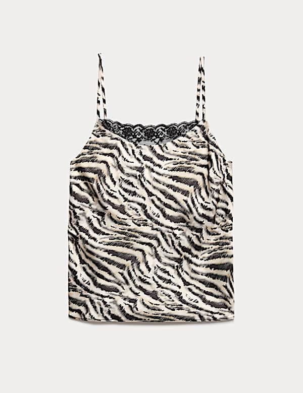 Animal Print Lace Detail Cami Top - IT