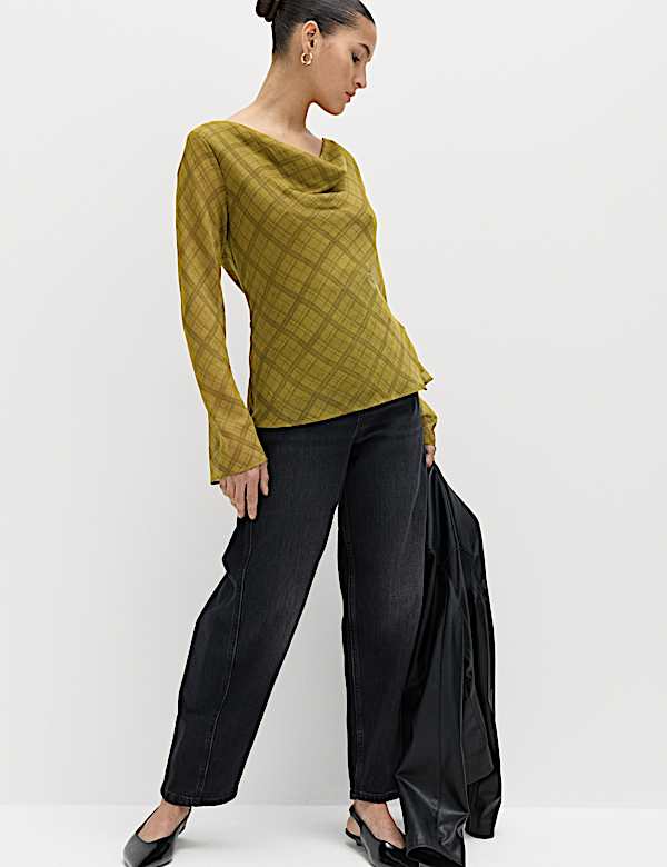 Checked Cowl Neck Top - FR