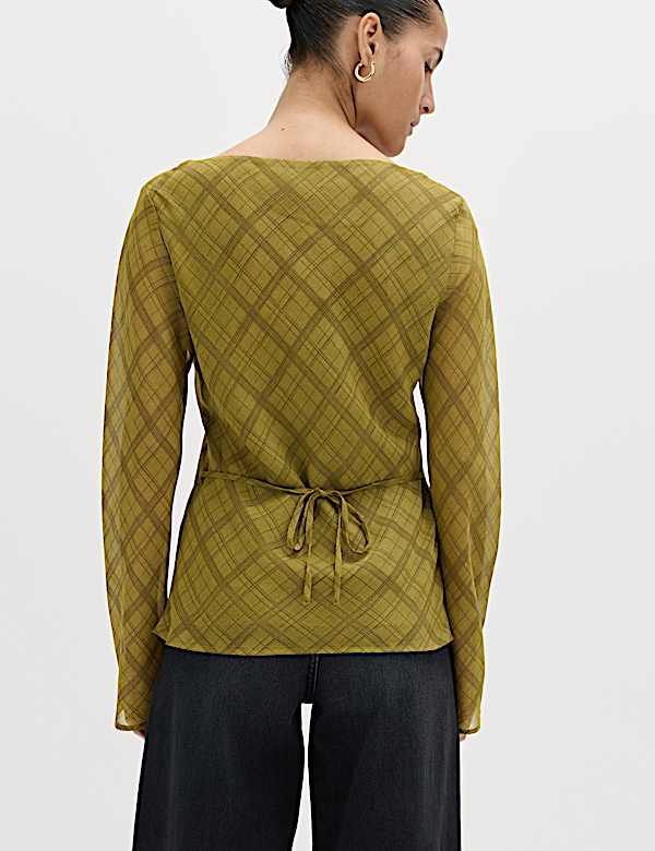 Checked Cowl Neck Top - FR