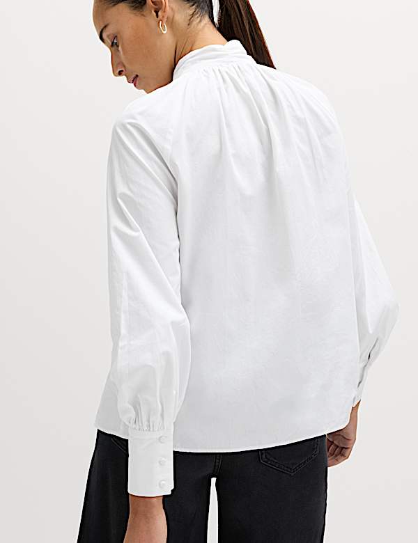 חולצה מכותנה טהורה עם קשירת פפיון בצווארון - IL