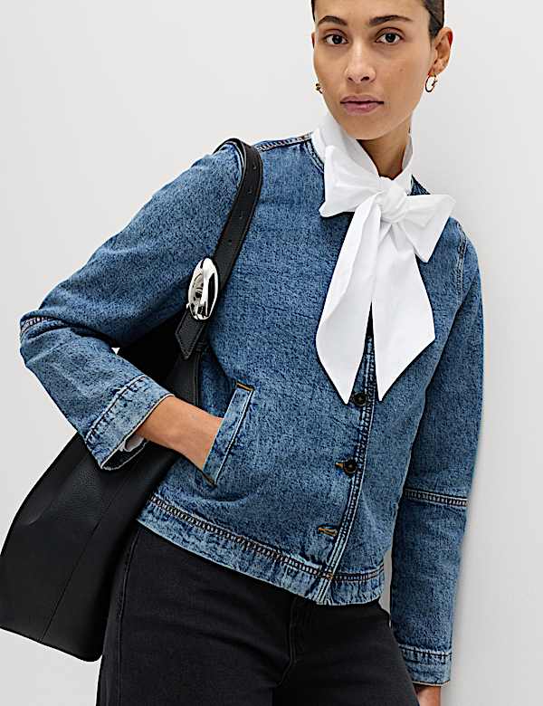 חולצה מכותנה טהורה עם קשירת פפיון בצווארון - IL