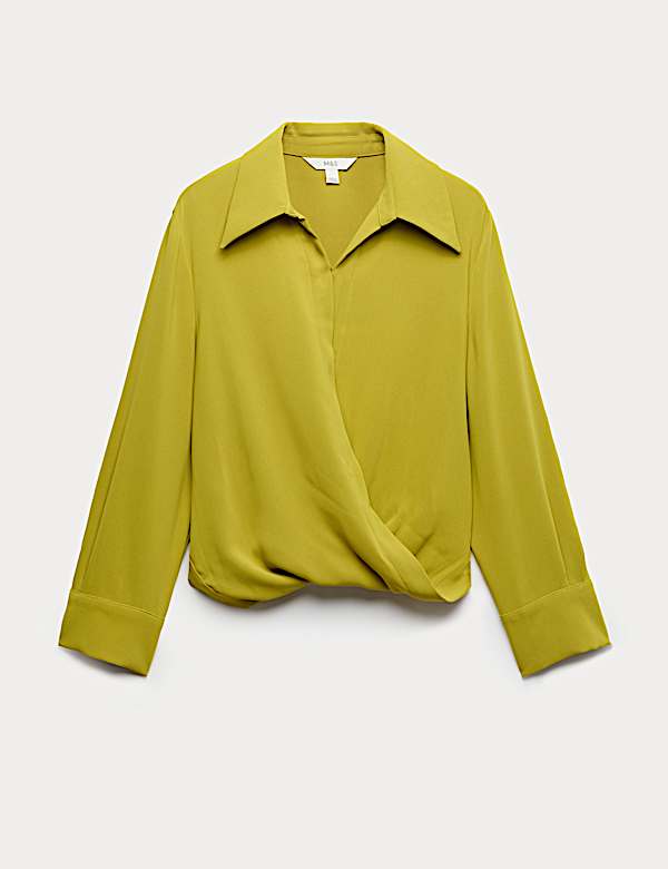 Collared Drape Wrap Shirt