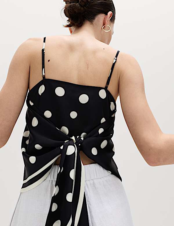 Scarf Style Polka Dot Square Neck Cami Top - DK