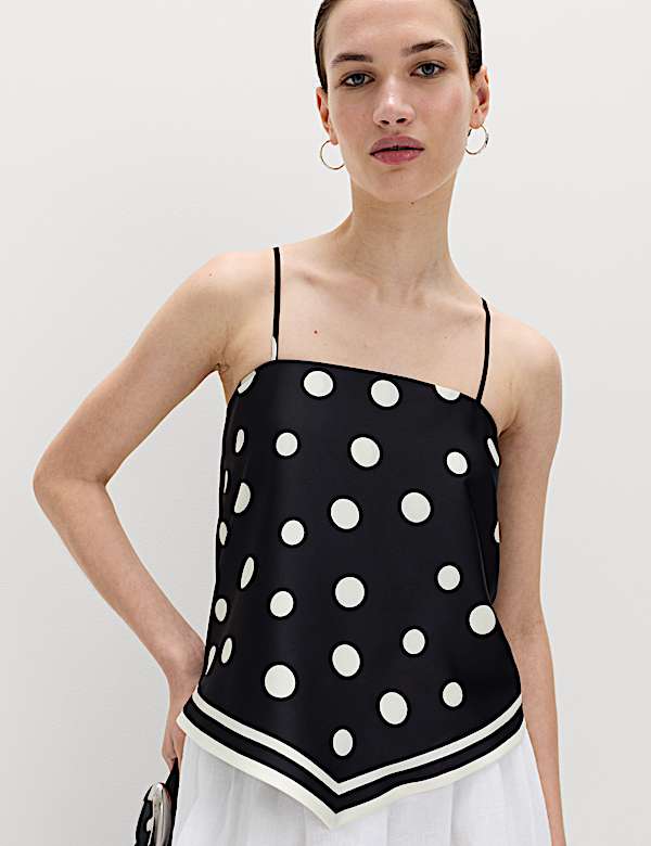 Scarf Style Polka Dot Square Neck Cami Top - DK