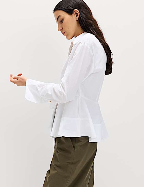 Pure Cotton Button Through Peplum Shirt - BN
