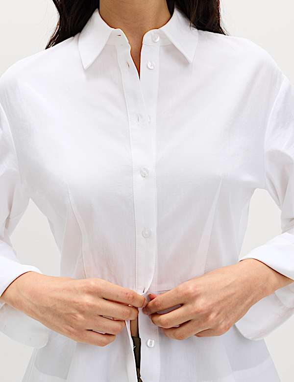 Pure Cotton Button Through Peplum Shirt - BN