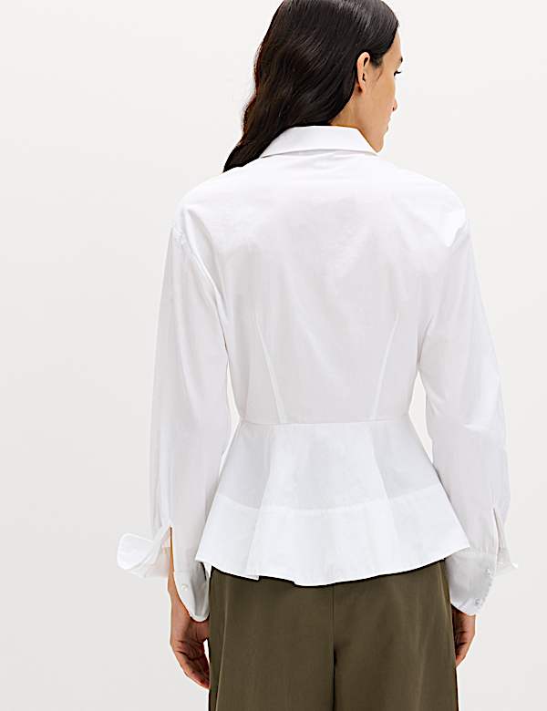 Pure Cotton Button Through Peplum Shirt - BN
