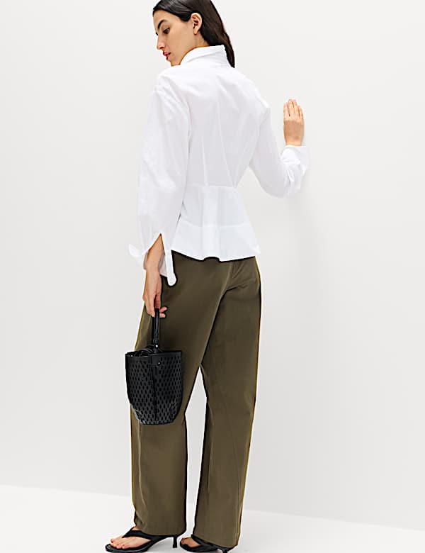 Pure Cotton Button Through Peplum Shirt - BN