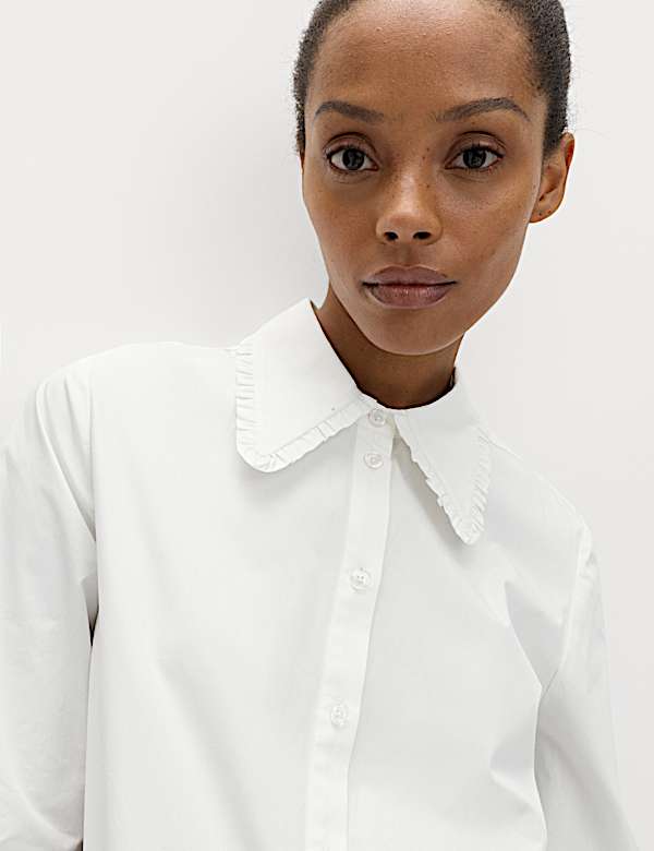 Pure Cotton Collared Frill Detail Shirt - RS