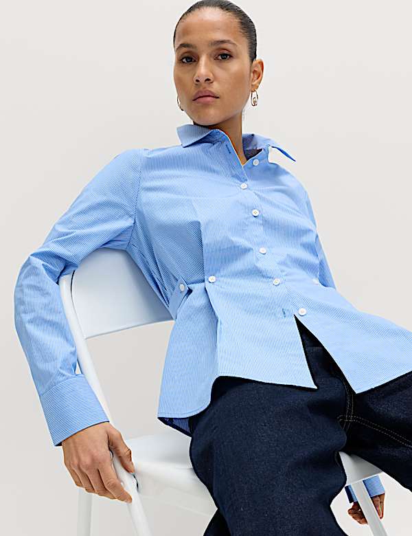 Pure Cotton Striped Button Detail Shirt - BN