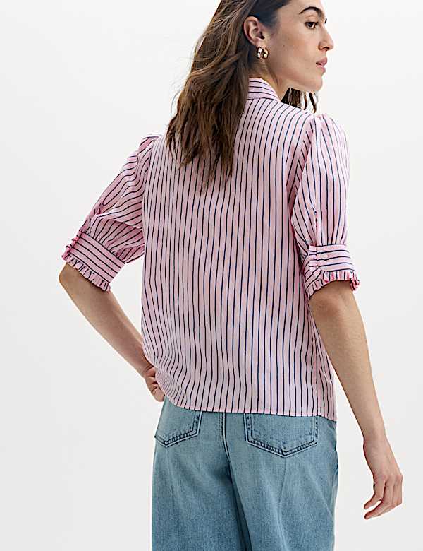 Striped Collared Frill Detail Shirt - IL