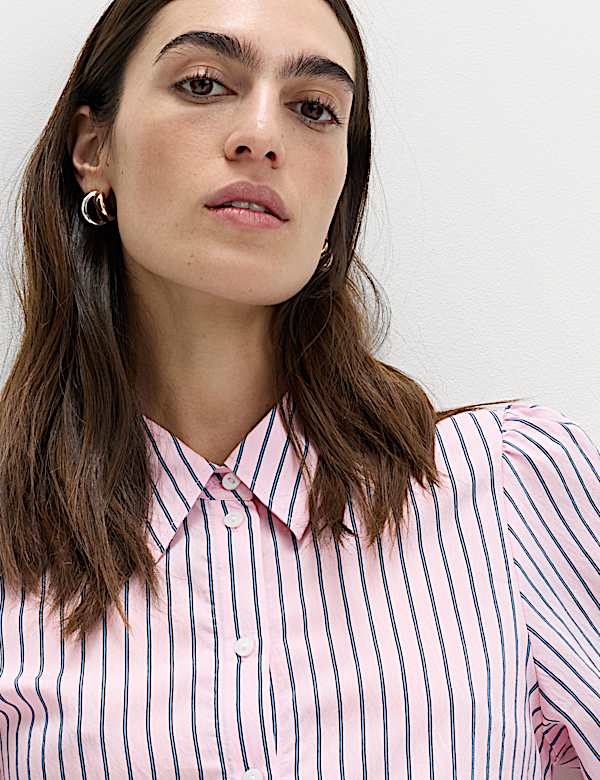 Striped Collared Frill Detail Shirt - IL