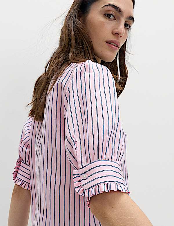 Striped Collared Frill Detail Shirt - IL
