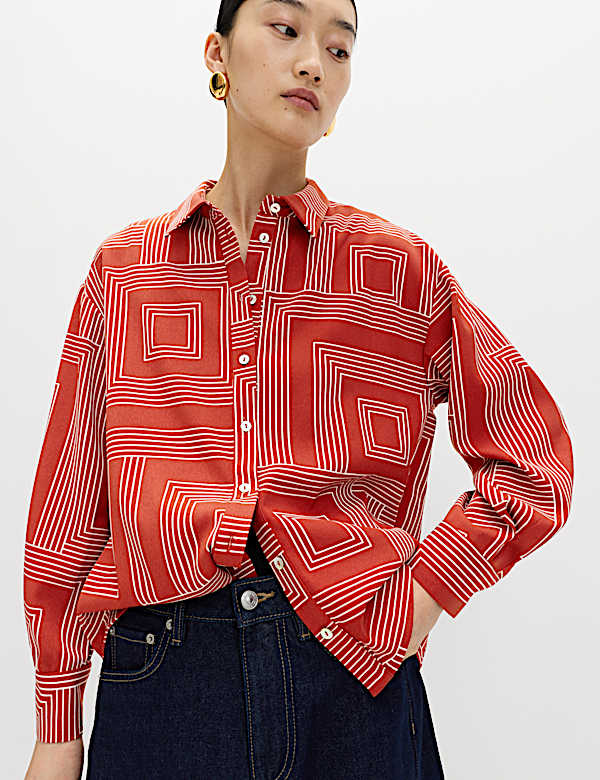 Geometric Print Collared Shirt