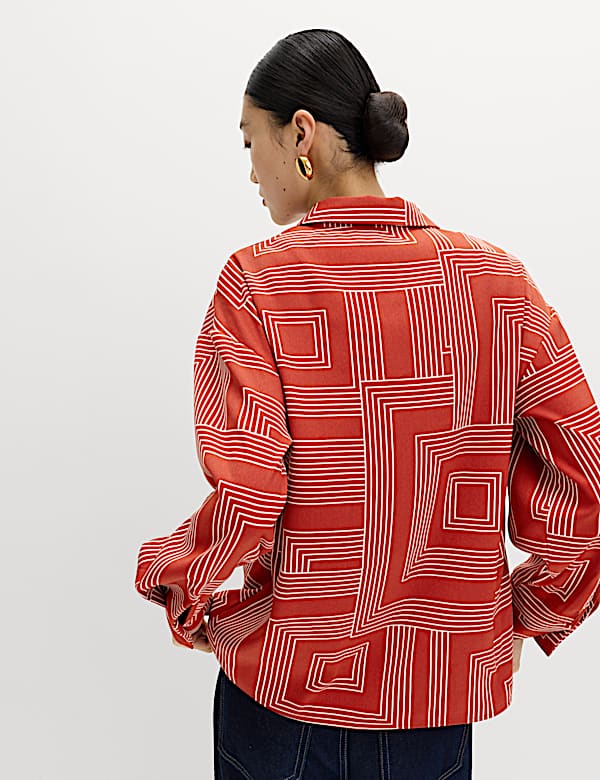 Geometric Print Collared Shirt