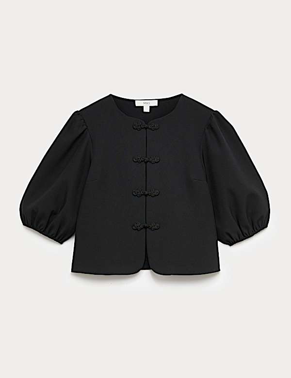 Knot Button Detail Puff Sleeve Top - US