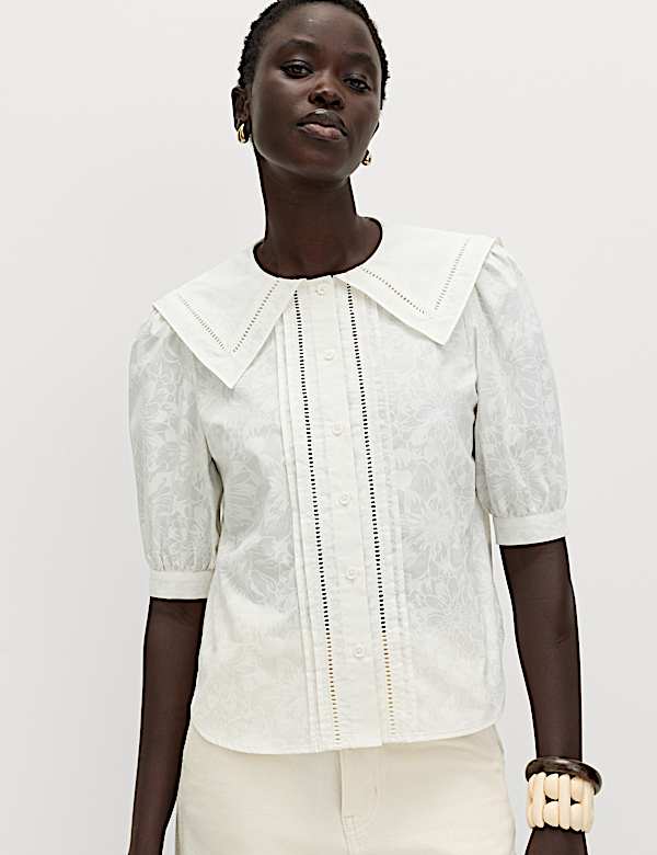 Pure Cotton Sailor Collar Button Through Shirt