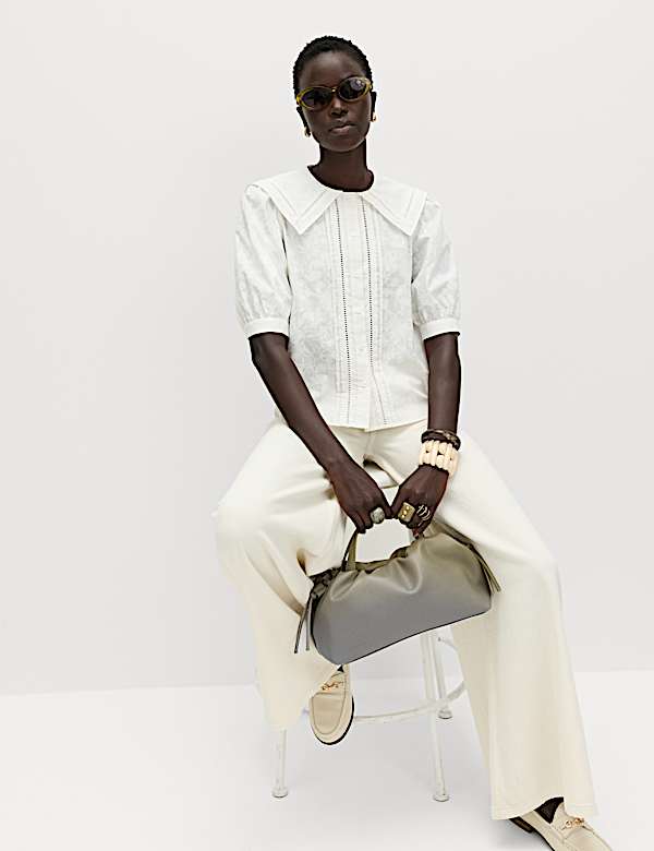 Pure Cotton Sailor Collar Button Through Shirt - DK