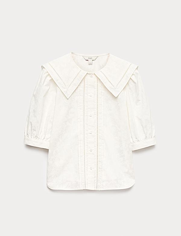 Pure Cotton Sailor Collar Button Through Shirt - DK