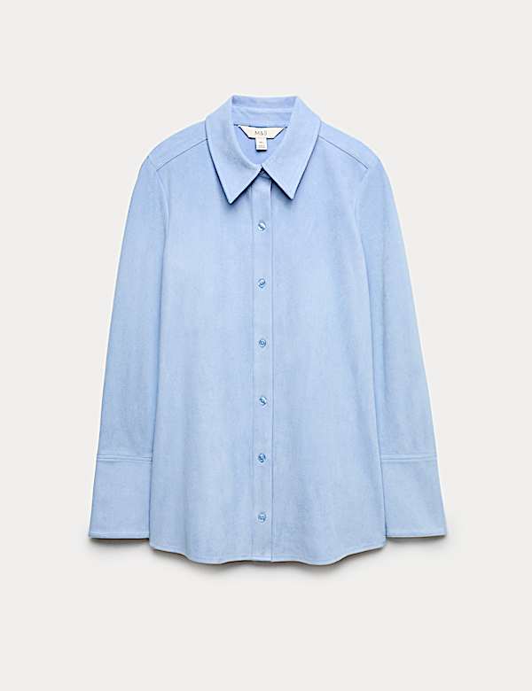 Faux Suede Collared Button Through Shirt - CY