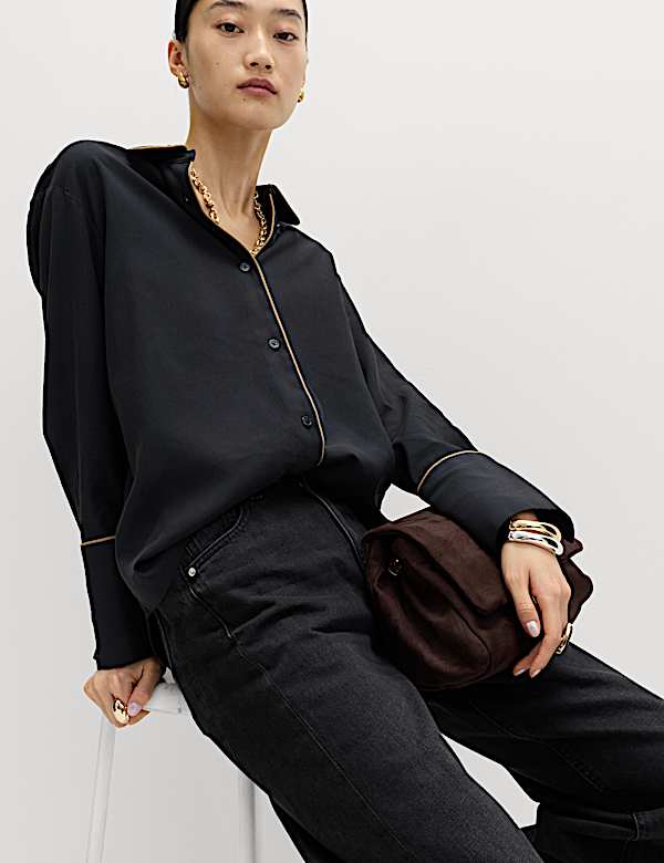 Modal Rich Piped Detail Collared Shirt - RS