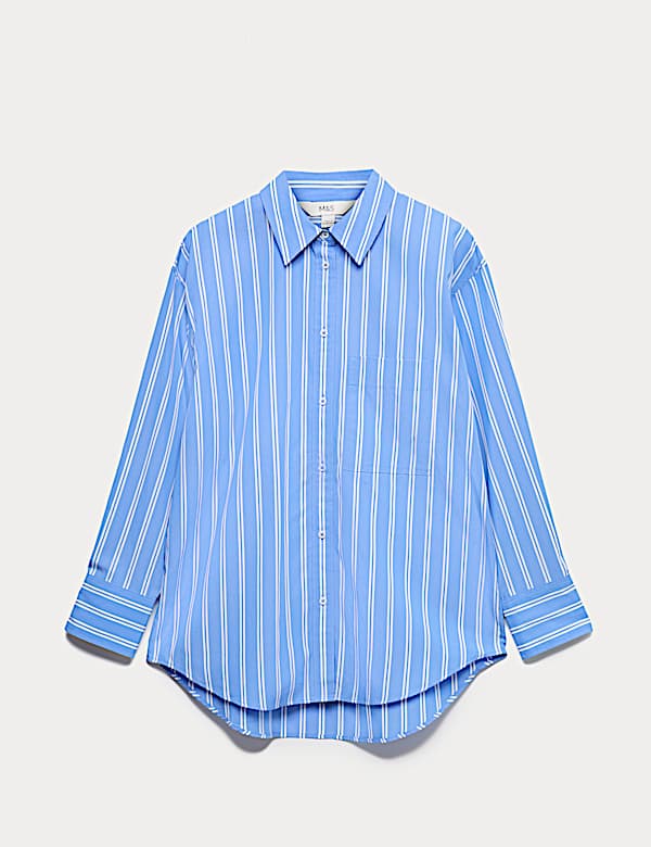 Pure Cotton Striped Girlfriend Shirt - DK