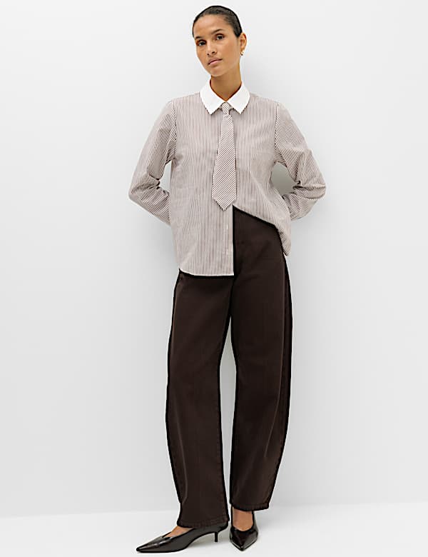 Pure Cotton Striped Tie Detail Shirt - NL