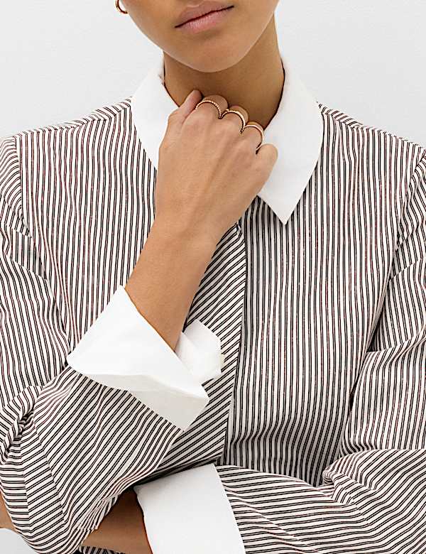 Pure Cotton Striped Tie Detail Shirt - NL
